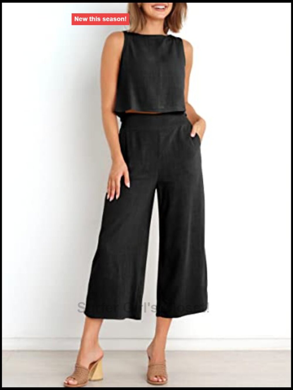 Linen Blend Sleeveless Crop Top & Wide Leg Pants 2 Piece Outfit - Picture 3 of 7